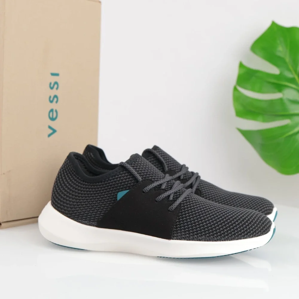 Vessi Womens Everyday Classic Sneaker Size 9 Waterproof Black Knit Lace Up Shoes